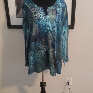 Women's Blue Patterned Top